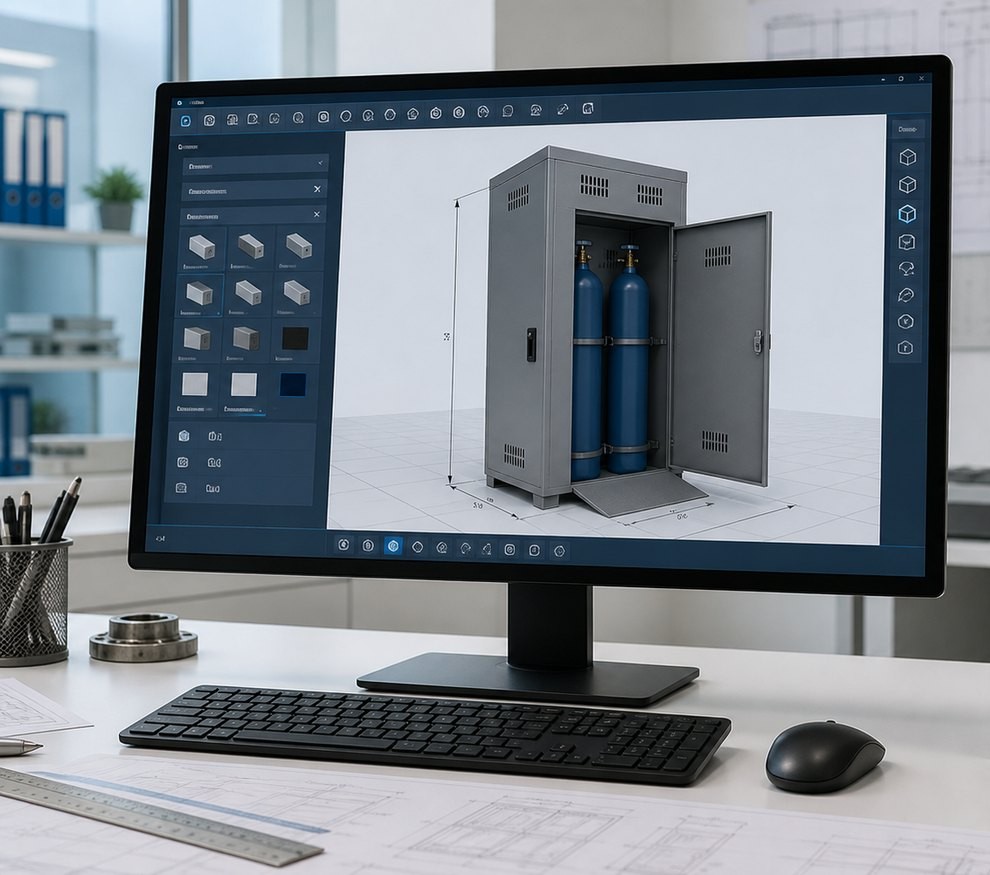 Монитор с 3D конфигуратором шкафа для газовых баллонов